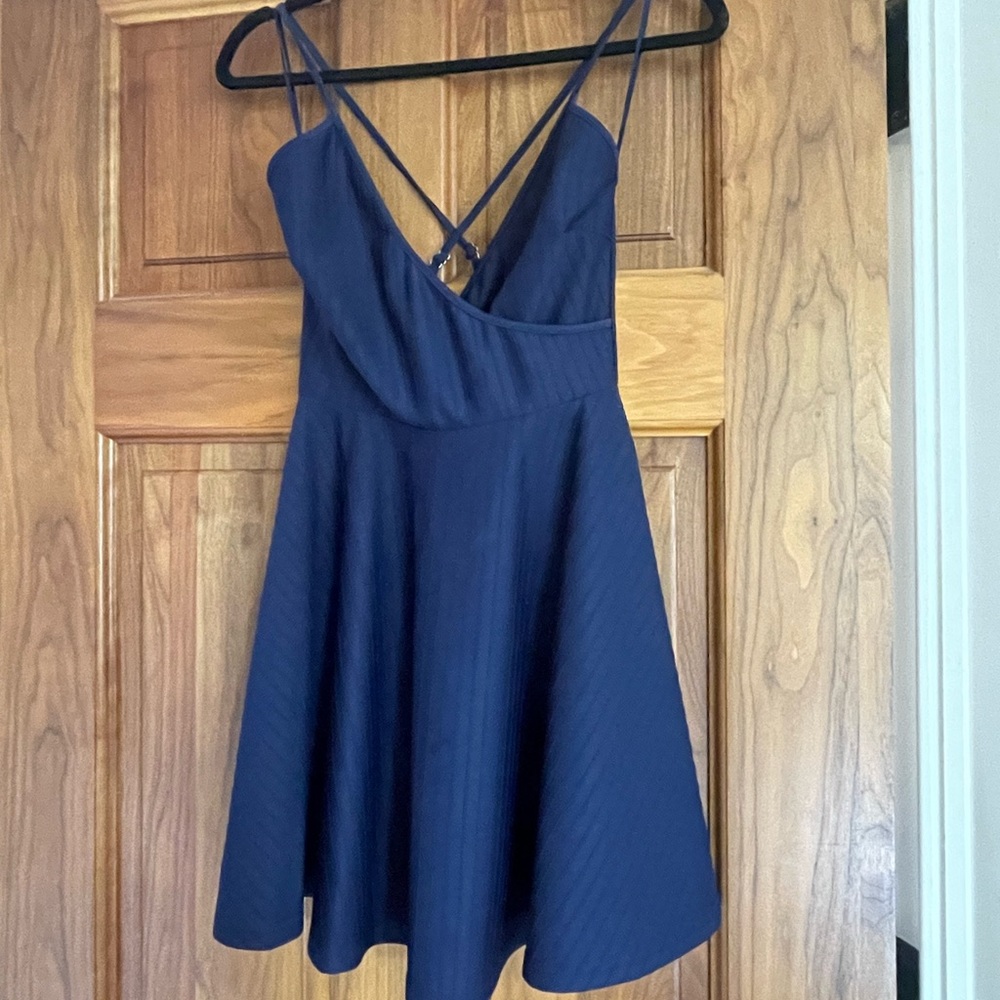 Navy Blue Mini V Neck Criss Cross Dress
